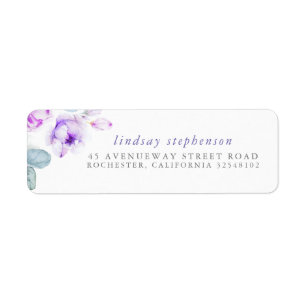 Stoffige Paarse Bloesems Elegante Waterverf Etiket