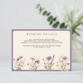 Stoffige Paarse Boho Wildflower bruiloft details Informatiekaartje (Staand voorkant)