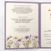 Stoffige Paarse Boho Wildflower Foto QR Code Bruil Drieluik Uitnodiging (Binnenzijde eerst)