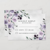 Stoffige paarse en zilvergrijze bloemrijke rustiek RSVP kaartje (Voorkant / Achterkant)