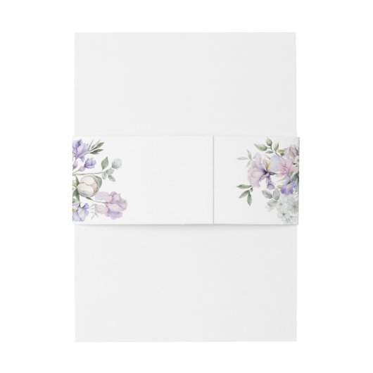 Stoffige Paarse Iris & Witte Pioen Botanische Brui Uitnodigingen Wikkel (Achterkant Voorbeeld)