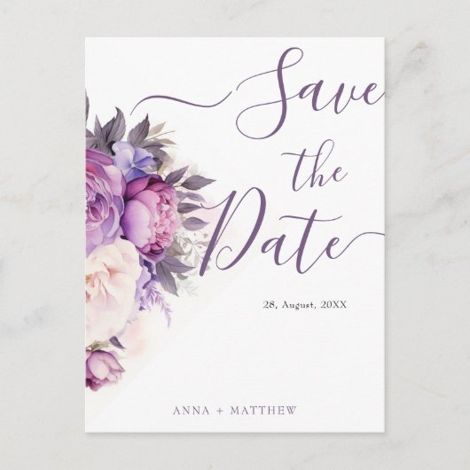 Stoffige Paarse Lavendel Bloemen bruiloft opslaan  Briefkaart (Voorkant)