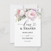 Stoffige Paarse pioen bloemenbruiloft bedankt (Voorkant)