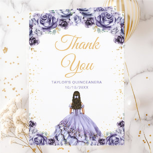 Stoffige Paarse Prinses Bloemige Quinceañera Bedankkaart