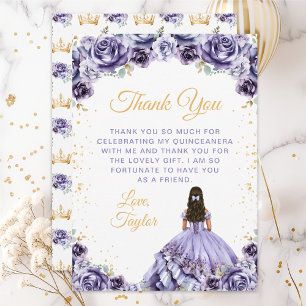 Stoffige Paarse Prinses Bloemige Quinceañera Bedankkaart
