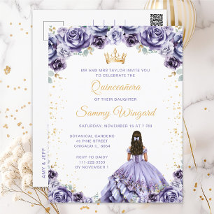 Stoffige Paarse Prinses Bloemige Quinceañera Briefkaart