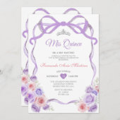 Stoffige Paarse Roze Bloemboog Zilver Mis Quince Kaart (Voorkant / Achterkant)