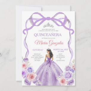 Stoffige Paarse Roze Bow Princess Silver Quinceañe Kaart