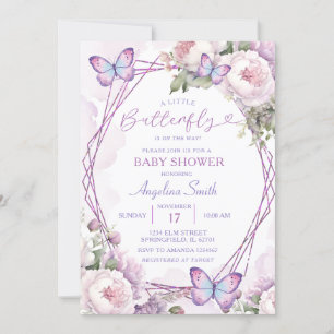 Stoffige Paarse Vlinder Meisje Bloemen Baby shower Kaart