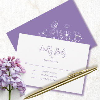 Stoffige Paarse Witte Wilde Bloemen Wedding RSVP