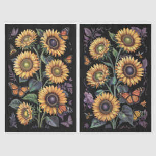 Stoffige Paarse Zonnebloem, Monarchen & Bijen Deco Tissuepapier