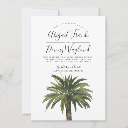 stoffige palm | Sand Back Bruiloft Viering Kaart (Voorkant)