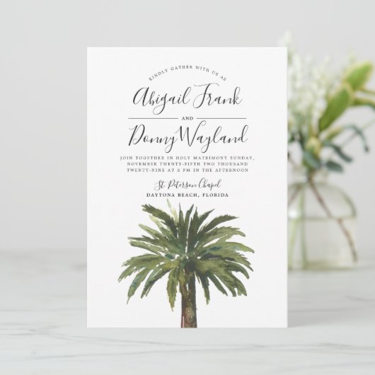 stoffige palm | Sand Back Bruiloft Viering Kaart (Staand voorkant)