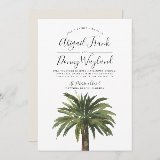stoffige palm | Sand Back Bruiloft Viering Kaart (Voorkant / Achterkant)