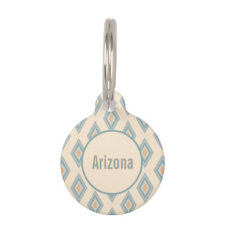 Stoffige perzik blauw en grijs diamant retro geome huisdierpenning