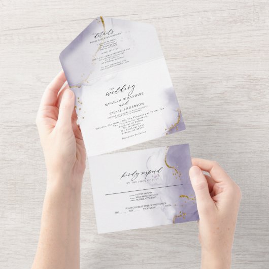 Stoffige Plum Paarse Abstracte  All In One Uitnodiging (Afscheurbaar)