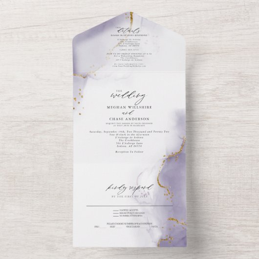 Stoffige Plum Paarse Abstracte  All In One Uitnodiging (Binnen)