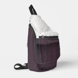 Stoffige pruim en taupe stippenontwerp met naam sling bag