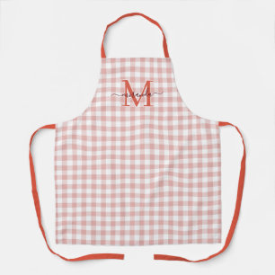 Stoffige rode geruite schort met monogram en naam