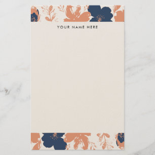 Stoffige Roos en Blauwe Bloemen met Naam Briefpapier