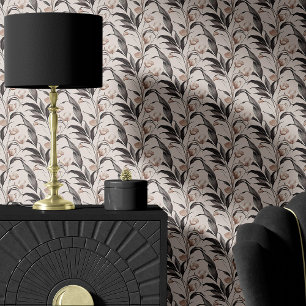 Stoffige Roos en Houtskool Botanische Bloem Behang