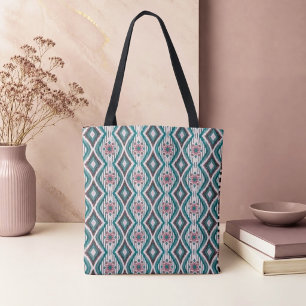 Stoffige Roos en Teal Diamanten & Bloemen Draagtas
