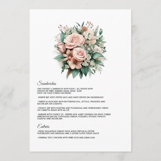 Stoffige Roos, Mintgroene en Blos Bloemige Trouw Menu (Achterkant)