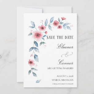 Stoffige Roze Aquarel Bloemige Save the Date