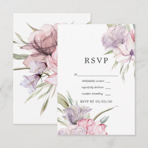 Stoffige Roze Aquarel Boho Bloemige Bruiloft RSVP Kaartje