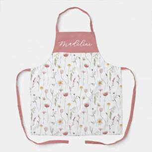 Stoffige Roze Aquarel Wilde Bloem Eigen Naam Schort