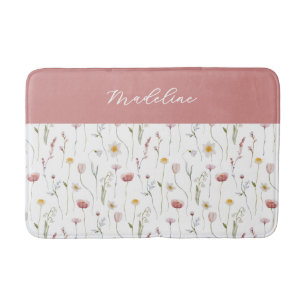 Stoffige Roze Aquarel Wilde Bloem Monogram Naam Badmat