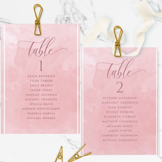 Stoffige Roze Aquarel Zitplaats Plan Card Gast Naa
