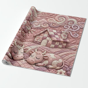 Stoffige Roze Bezienswaardige Quilt Koeien Patchwo Cadeaupapier