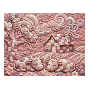 Stoffige Roze Bezienswaardige Quilt Koeien Patchwo Foto Afdruk