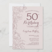 Stoffige Roze Bloemen 50ste Verjaardag Party Uitno Kaart (Voorkant)