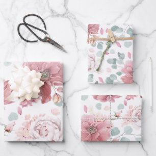 Stoffige roze bloemen Elegant botanisch patroon Inpakpapier Vel
