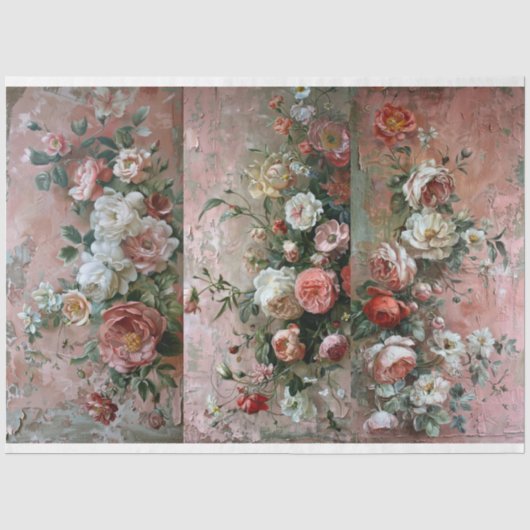 Stoffige Roze Bloemen voor Breedbordontwerp Tissuepapier (Voorkant)