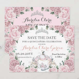 Stoffige Roze Bloemige Assepoester Quinceañera Swe Save The Date