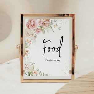 Stoffige Roze Bloemige Baby Shower Eten Poster