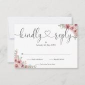Stoffige Roze Bloemige Chic Script Hart Vriendelij RSVP Kaartje (Voorkant)