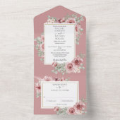 Stoffige Roze Bloemige Gouden Geometrische Trouw All In One Uitnodiging (Binnen)