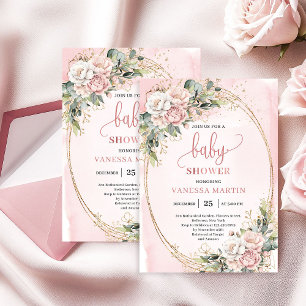 Stoffige Roze Bloemige Groene Baby Meisje Shower U Kaart