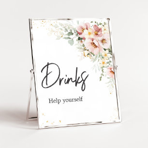 Stoffige Roze Bloemige Groene Baby Shower Dranken Poster