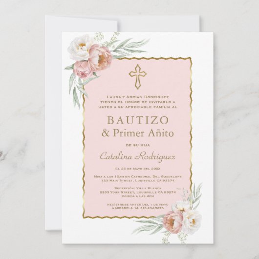 Stoffige Roze Bloemige Spaanse 1e Verjaardag & Doo Kaart (Voorkant)