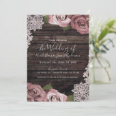 Stoffige Roze Bloemrozen Roestige Houten & Kanten  Kaart (Staand voorkant)