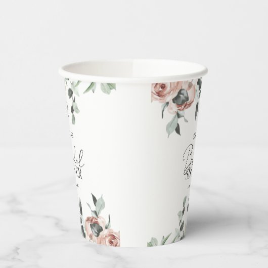 Stoffige Roze Blush Bloemige Eucalyptus Bruidsdouc Papieren Bekers (Links)