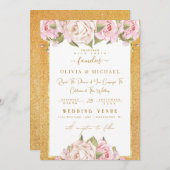 Stoffige Roze Blush Bloemrijke Gouden Zand Folie B Kaart (Voorkant / Achterkant)