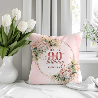Stoffige Roze Boho Bloemige 90e Verjaardag Kussen