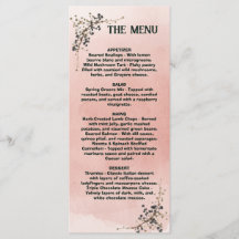 Stoffige Roze Botanische Trouwmenu , Trouwmenu
