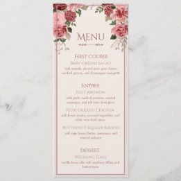 Stoffige Roze Bourgondië Bloemige Trouw Diner Menu